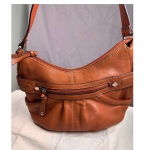 Tagnanello Orange Tangerine Pumpkin Pebbled Leather Hobo Purse Excellent Cond